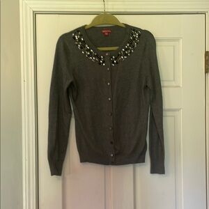 Merona Gray Cardigan with Embellished Neckline—Size M